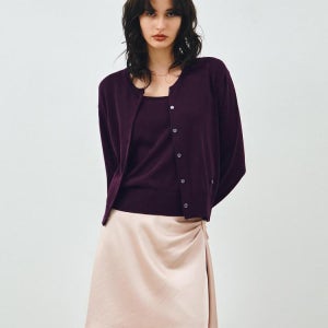 [몽돌] [SET] 린넨 라운드넥 가디건 바이올렛 MDCD043VIOLET