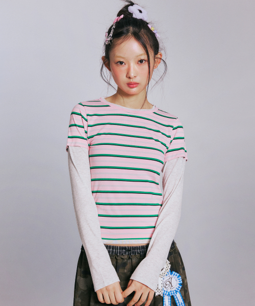 [유희] CANDY STRIPE LAYERED LONG SLEEVE_PINK YHLTGA007PK