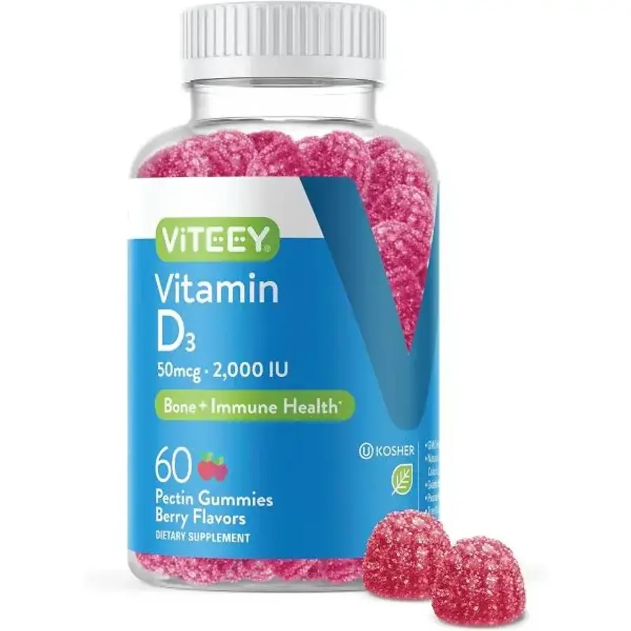 Viteey Vitamin D3 Gummies for Adults  Teens - 2,000 IU, 50mcg, Regular Strength - Muscle Health, Bo