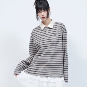 [엘엠알] 멀티 스트라이프 카라 긴팔 티셔츠 GREY BQQLSAS108GE