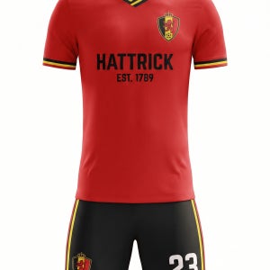 [해트트릭] 붉은 투혼 - 레트로 커스텀 브랜드축구유니폼 단체맞춤 동호회유니폼 승화전사유니폼 엠블럼 조기축구 유니폼 반팔 세트 유럽리그 스타일