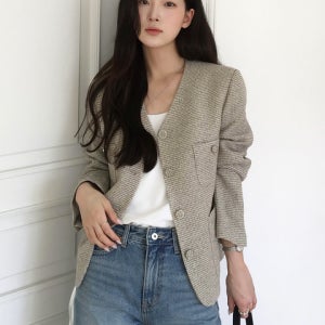 [닐바이피] 트위드 크롭 자켓 베이지