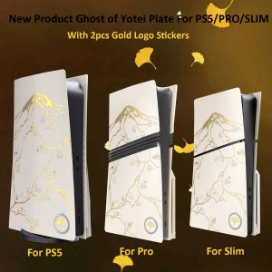 플레이스테이션 5/PS5 프로/PS5 슬림 디스크 콘솔 한정판 고스트 페이스플레이트 교체용 요테이 쉘 (골드 로고 스티커 포함)