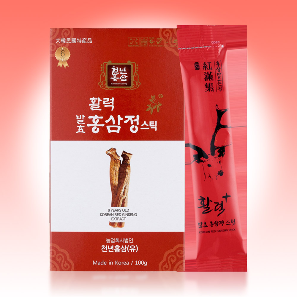 애드크로스 천년<b>홍삼</b> <b>활력</b> 발효 <b>홍삼정 스틱</b> <b>6년근</b> <b>홍삼</b> 즙 농축액 엑기스 액기스 진액 <b>홍삼정 스틱</b> 30포  1개  <b>10g</b>
