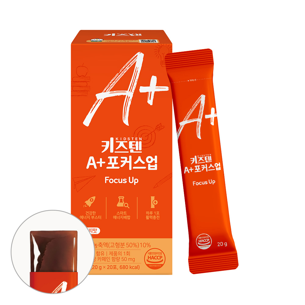 키즈텐 A+ 포커스업 청소년 수험생 집중 아르기닌 식물성 카페인 누트로픽 스터디 <b>공부</b> 젤리  6개  400g