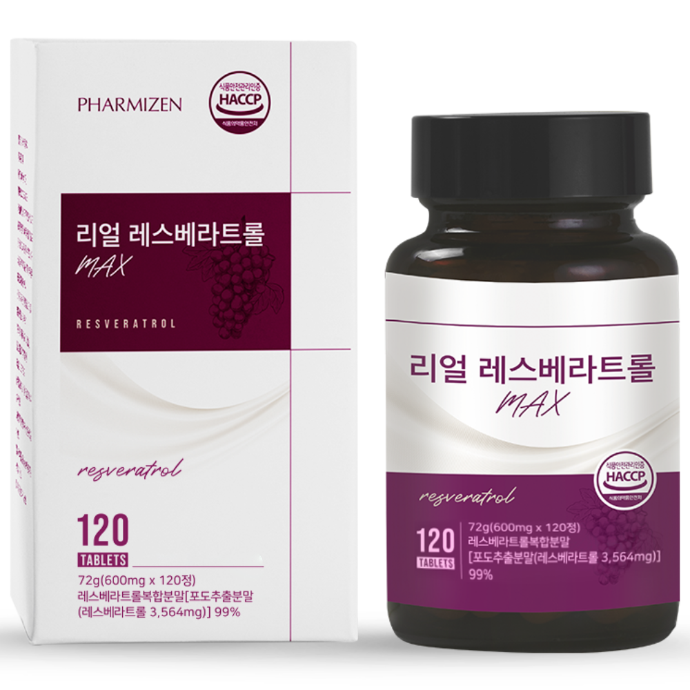 파미젠 리얼 <b>레스베라트롤</b> 트랜스형 포도추출분말 99% 600mg 4개월분  1개  120정