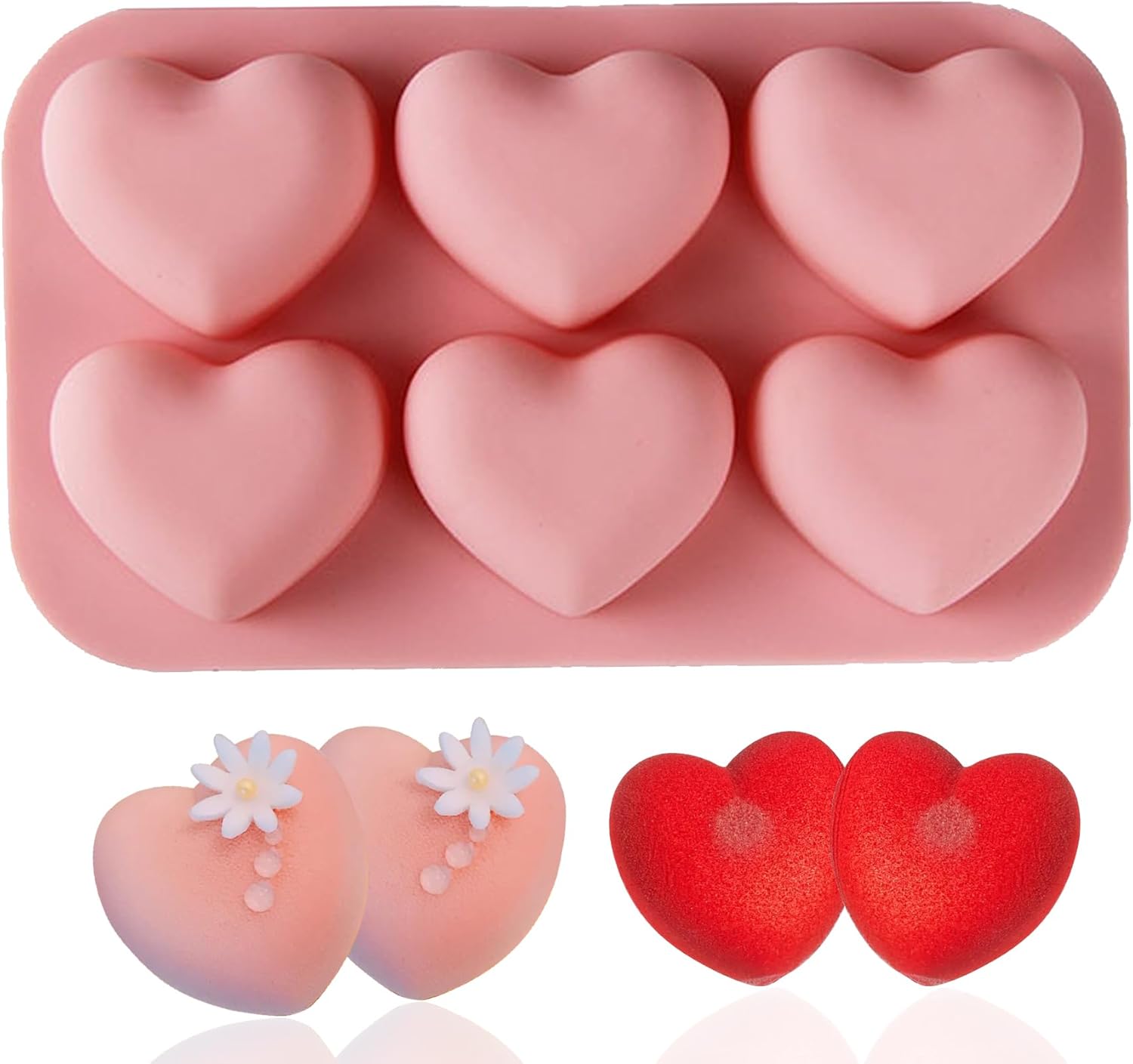 <b>유유유</b> 6홀 초콜릿 케이크 젤리 푸딩 발렌타인 데이용 하트 모양 실리콘 몰드