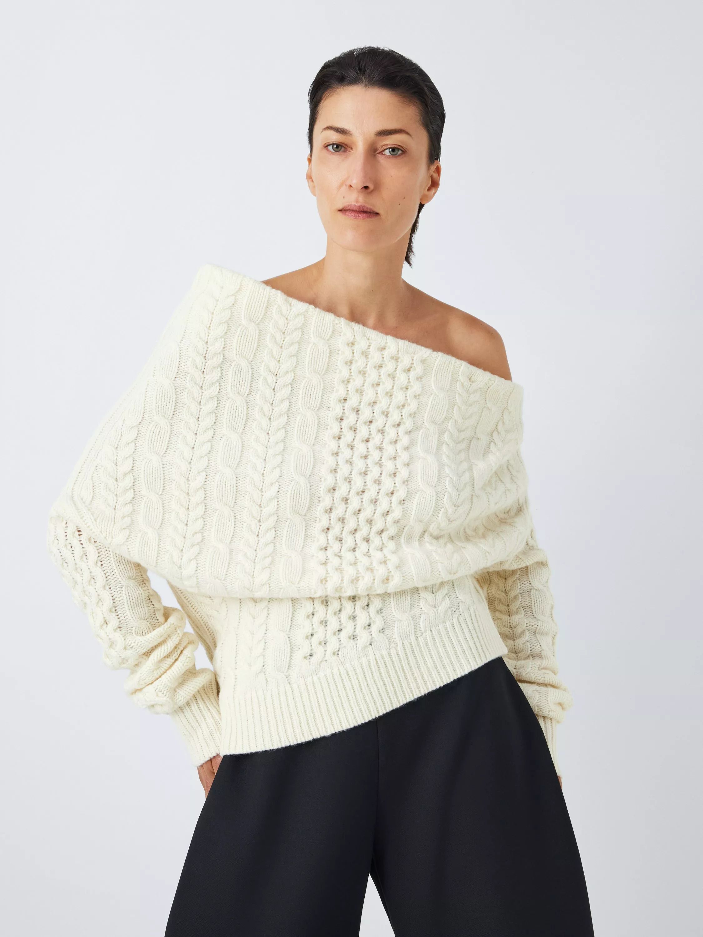John Lewis x A.W.A.K.E. MODE 비대칭 케이블 니트 점퍼 Asymmetric Cable Jumper 112310479 Ecru 121734304