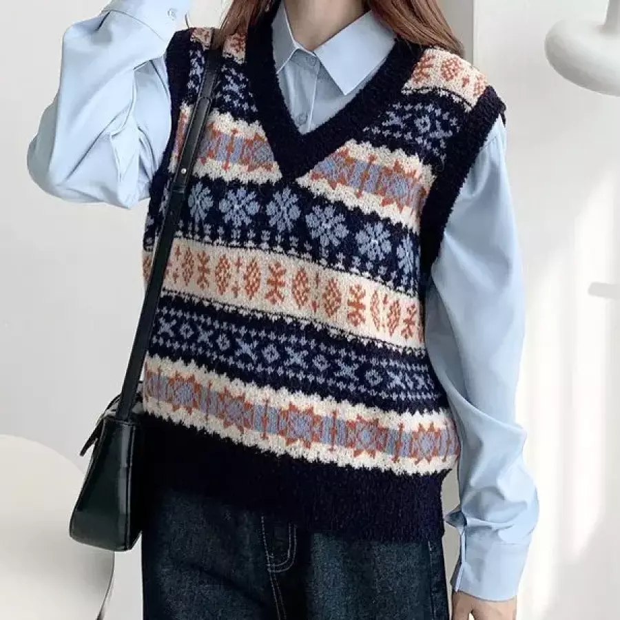 알파카 플라워 쟈가드 브이넥 니트조끼