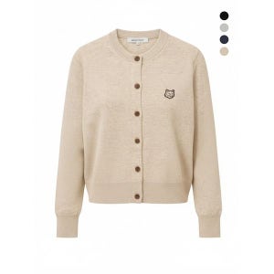 [메종키츠네] 여성 볼드 폭스 헤드 패치 라운드넥 가디건