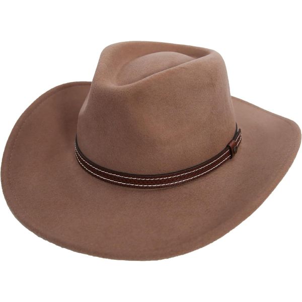 KANUT SPORTS Rocky Wool Felt Cowboy Hat 넓은 챙 방풍 UPF 50 남성 레이디 이 클래식 웨스턴 페도라 X-Large Tan