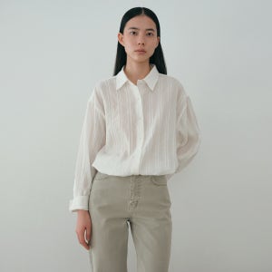 [모이아] sheer stripe shirt (ivory)