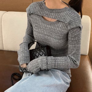 [프리미엄퀄리티]울100 물결카라 트렌디 골지니트