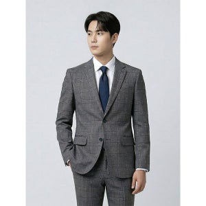 [BY파크랜드] 그레이 체크 모혼방 스트레치 수트셋업-A5SS2310414A_A5PS2310380A