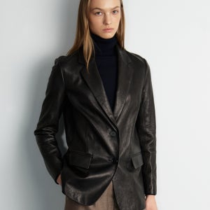 란델 이탈리안 리얼 레더 가죽 투버튼 블레이저_블랙