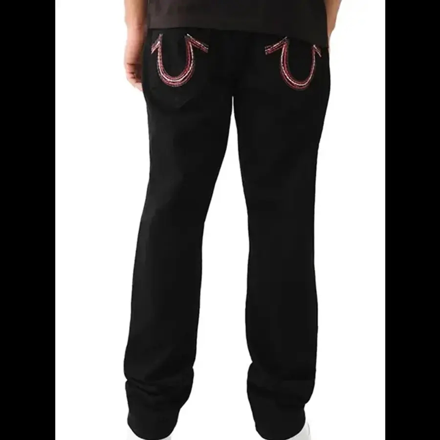 트렌디 <b>트루 진스</b> 렐리전 불상 자수 루즈 스트레이트 레그 워크웨어 팬츠 남성 로우 웨이스트 머신 자수