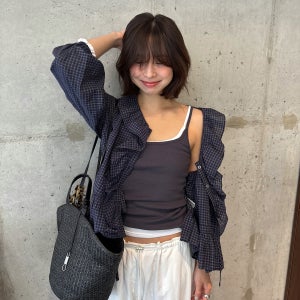 [포에트서울] Voluminous Blouse_check navy