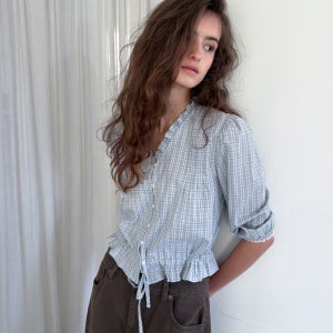 [포에트서울] [7th Restock] Bunny Frill Blouse_check blue