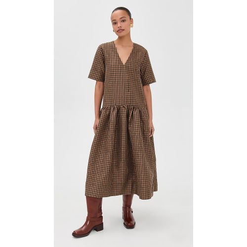 GANNI Crinkled Taffeta Check Long Dress