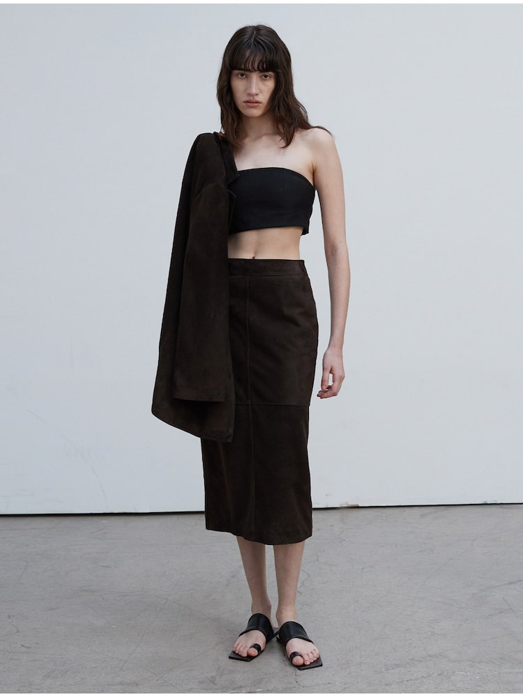 [베르데마르] Suede Straight midi Skirt 진한갈색 VSK25A423S