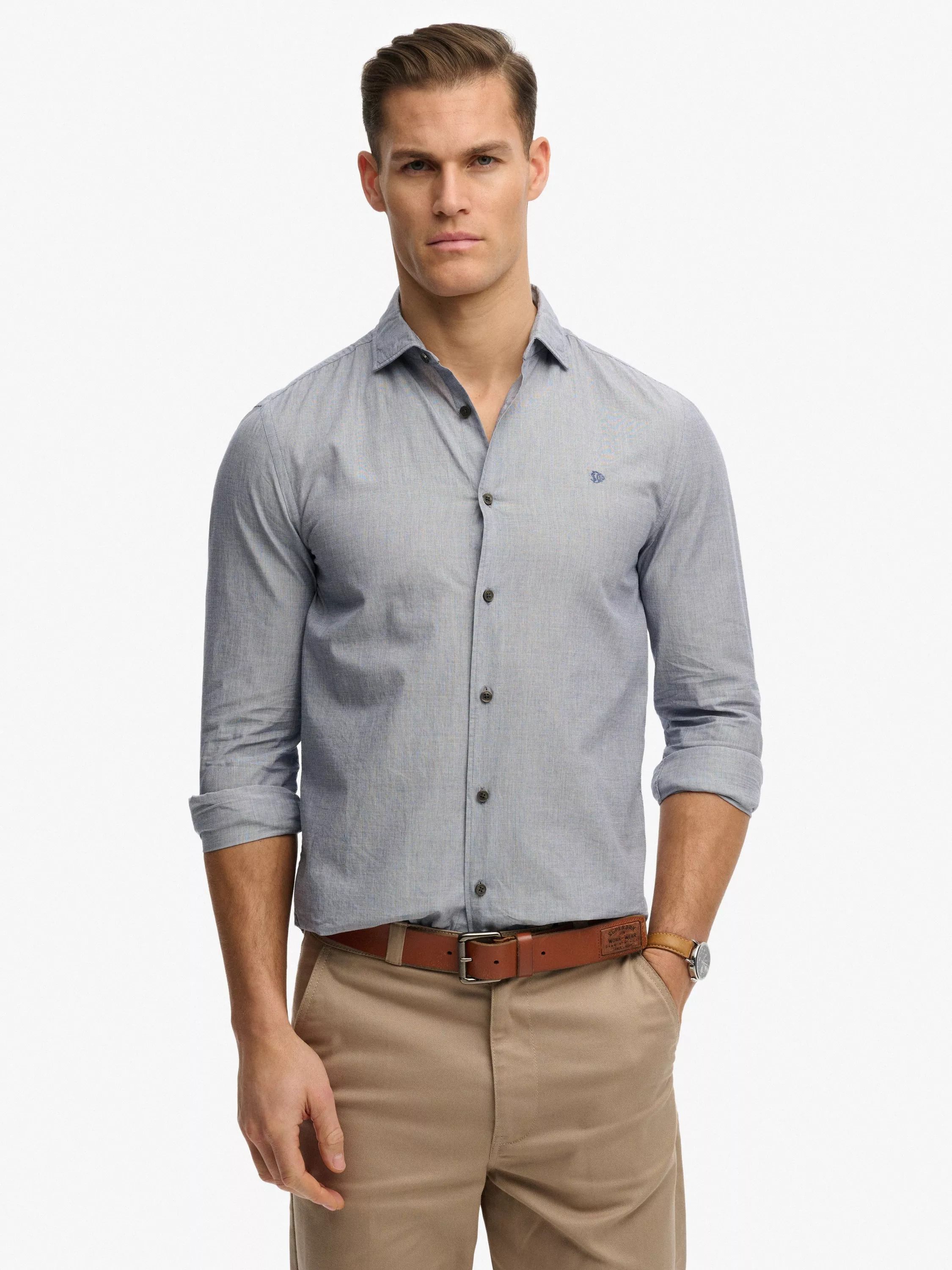 슈퍼드라이 스트라이프 컷어웨이 칼라 셔츠 그레이 블루 코튼 레귤러 핏 넥 카라 Cotton Regular Fit Stripe Cutaway Collar Shirt 152602915