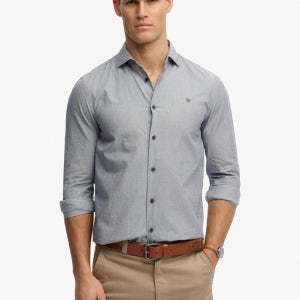 슈퍼드라이 스트라이프 컷어웨이 칼라 셔츠 그레이 블루 코튼 레귤러 핏 넥 카라 Cotton Regular Fit Stripe Cutaway Collar Shirt 152602915