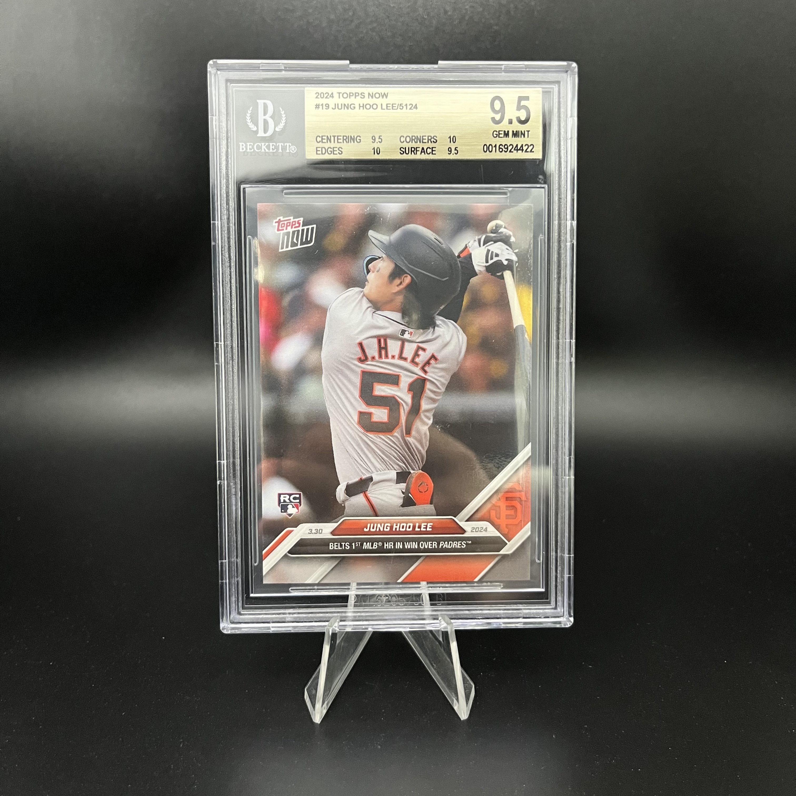 [BGS 9.5] 이정후 MLB 샌프란시스코 첫 홈런 기념 Topps 오피셜 루키 카드  1개