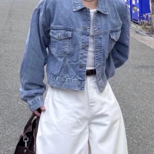 [주문폭주/당일출고] 채드 크롭 데님 청자켓 가을 간절기 아우터 흑청자켓