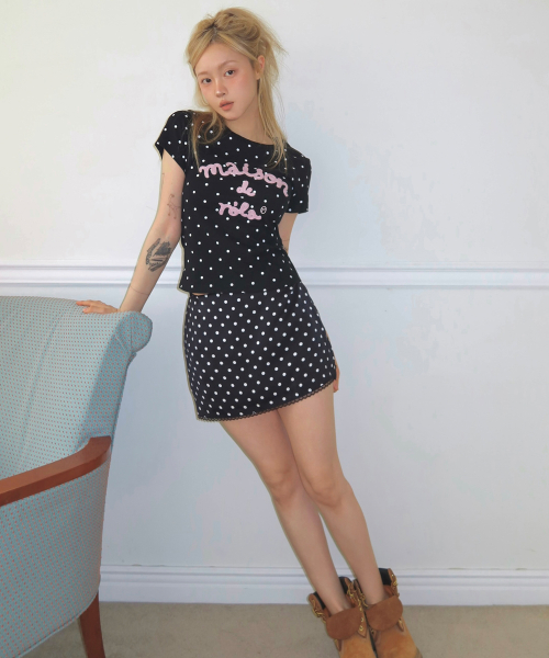 [로라로라] DOT MINI SKIRT BLACK 5009692222