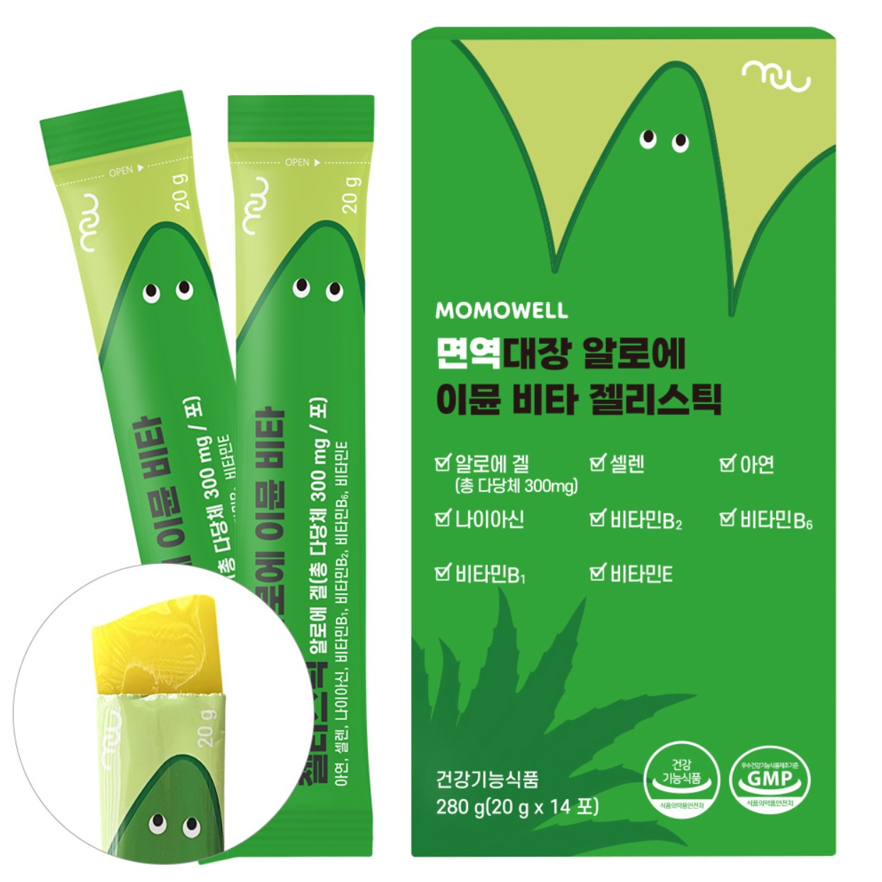 모모웰 면역대장 <b>알로에</b> 이뮨 비타 젤리스틱 20g x 14포, 6개