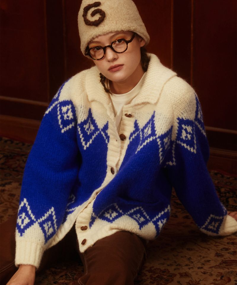 [그린버터] Alpaca Dia Jacquard Cardigan (Cobalt)  FREE
