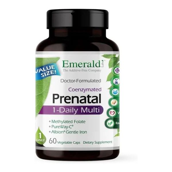 에메랄드 랩스 프리네이탈 1일 1회 복 멀티비타민 메틸화 엽산 아이언 전체 식품 <b>혼합물</b> 기타 <b>성분</b> 포함 임신  1팩  1개  60정