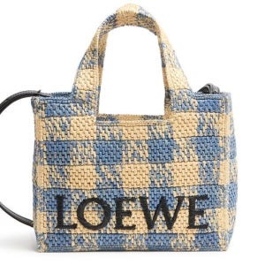 로에베 로고 자수 체크 스몰 라피아 토트백 LOE8D5K8BEIZZZZZ00 Font Gingham small raffia tote bag 133209128