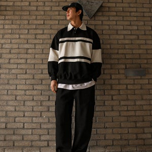 [Big ing EVENT 상품](XL-6XL)카르야마 배색 카라맨투맨 T323[EDE 빅사이즈 단가라 뒷면패치]