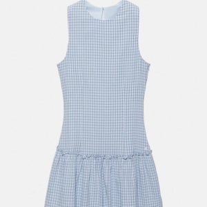풀앤베어 체크 볼륨헴 민소매 미니 원피스 3380/332 SKY BLUE