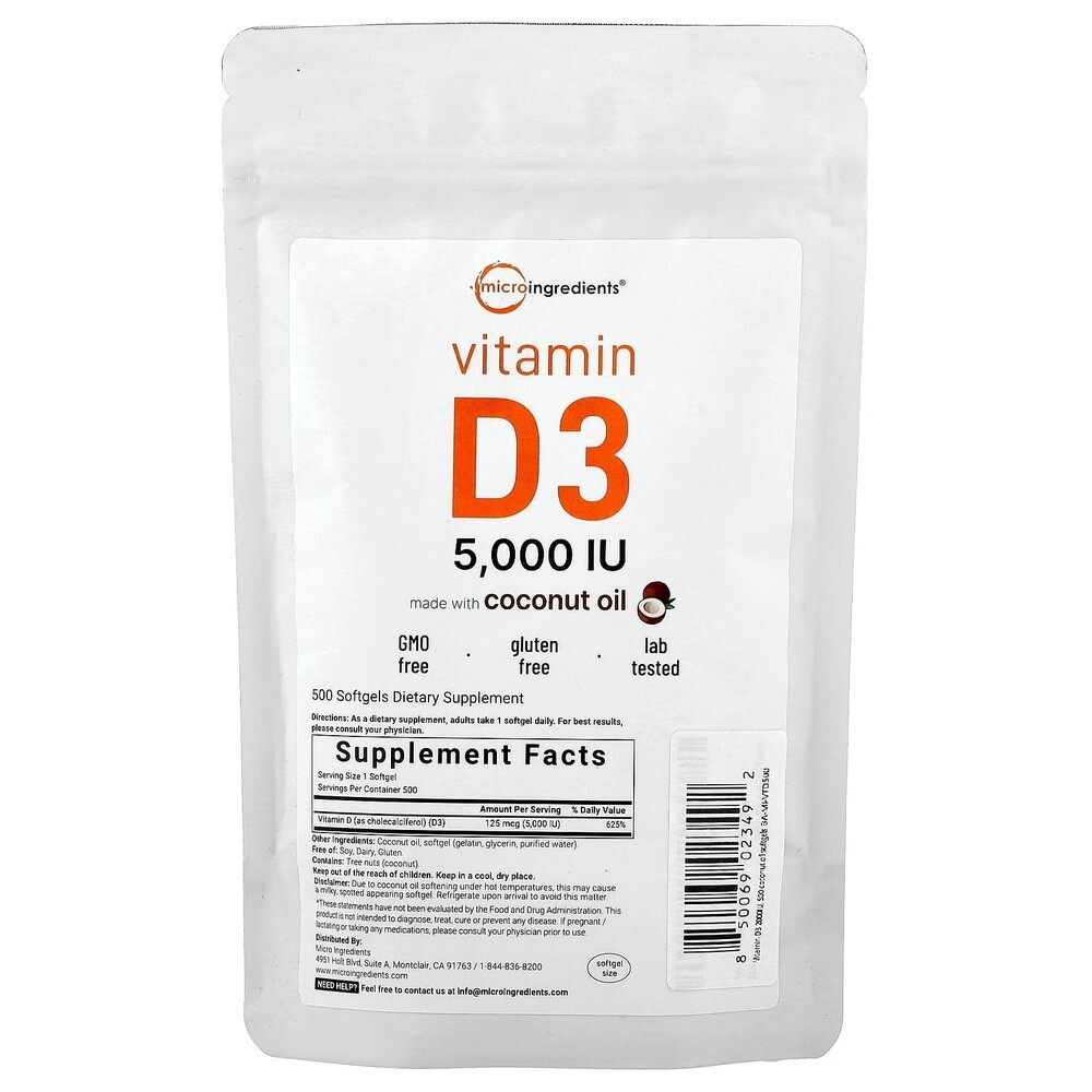 Micro Ingredients <b>비타민D3</b> 5000IU 소프트젤 500정