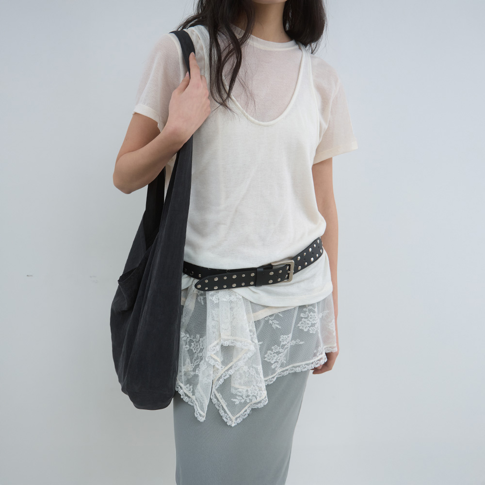 [아유서울] DOUBLE STUDDED FAUX LEATHER BELT, BLACK