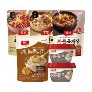 양반 누룽지닭죽 285g*4개 + 현미누룽지죽 400g*4 + 부대찌개 460g*2개 + 차돌육개장 460g*2개+차돌된장찌개 460g*2개