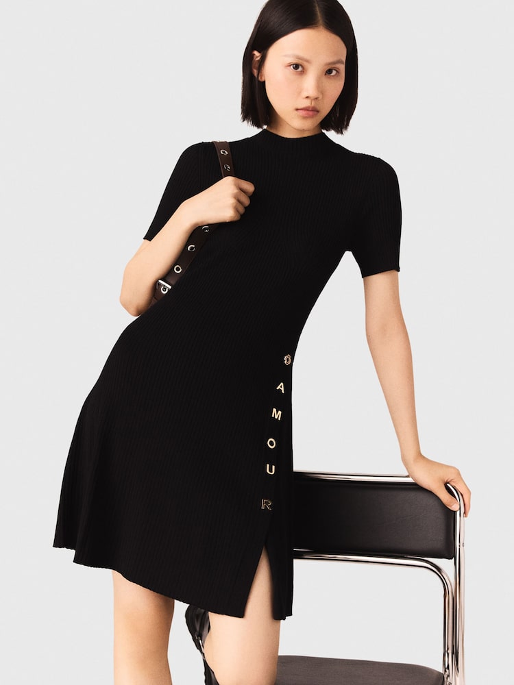 [마쥬] Short Knit Button Dress - Black 검정색 MJ6171S015
