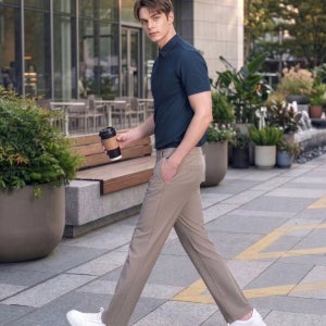 [헤지스 골프] [LF몰 단독][ONLINE EXCLUSIVE] 베이지 남성 듀얼무브 레귤러핏 팬츠 HUPA6B902I2