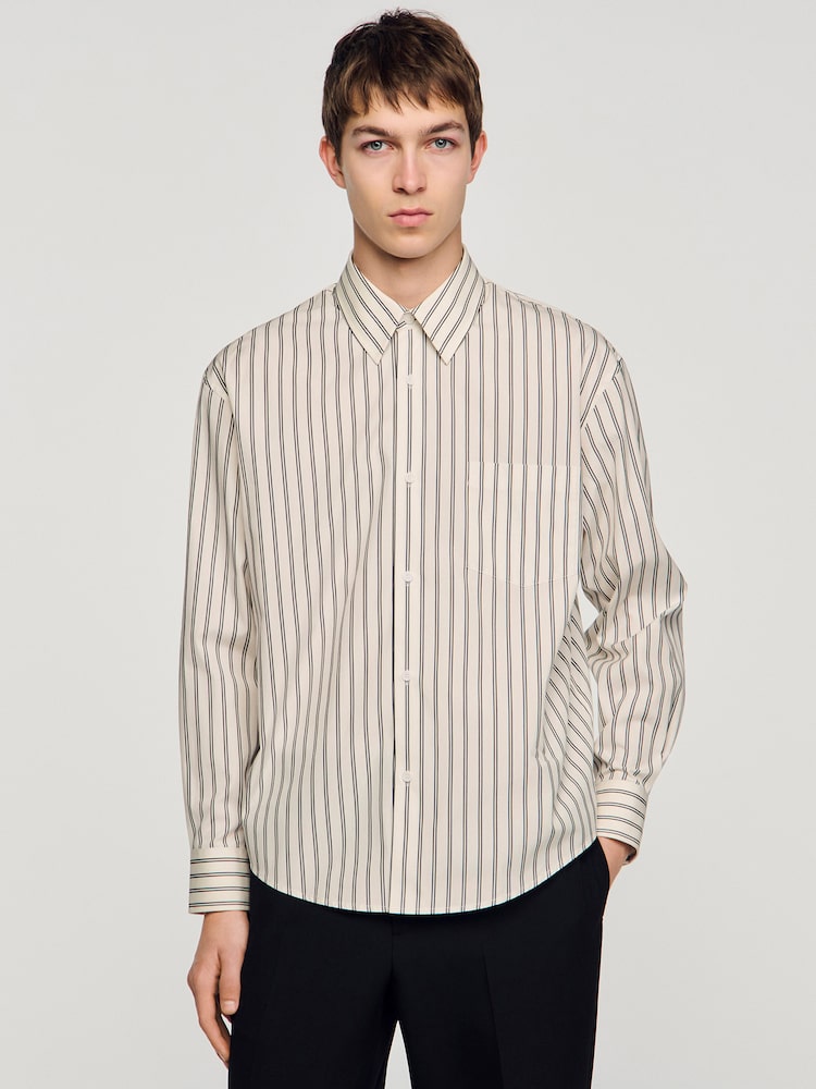 [산드로] Striped Cotton Shirt - White/ Navy 아이보리 ZH6464S11R