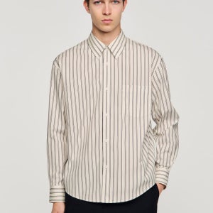 [산드로] Striped Cotton Shirt - White/ Navy 아이보리 ZH6464S11R