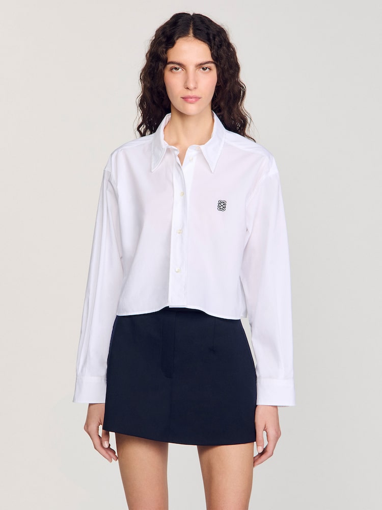 [산드로] Cropped Poplin Shirt - White 흰색 ZF6160S101