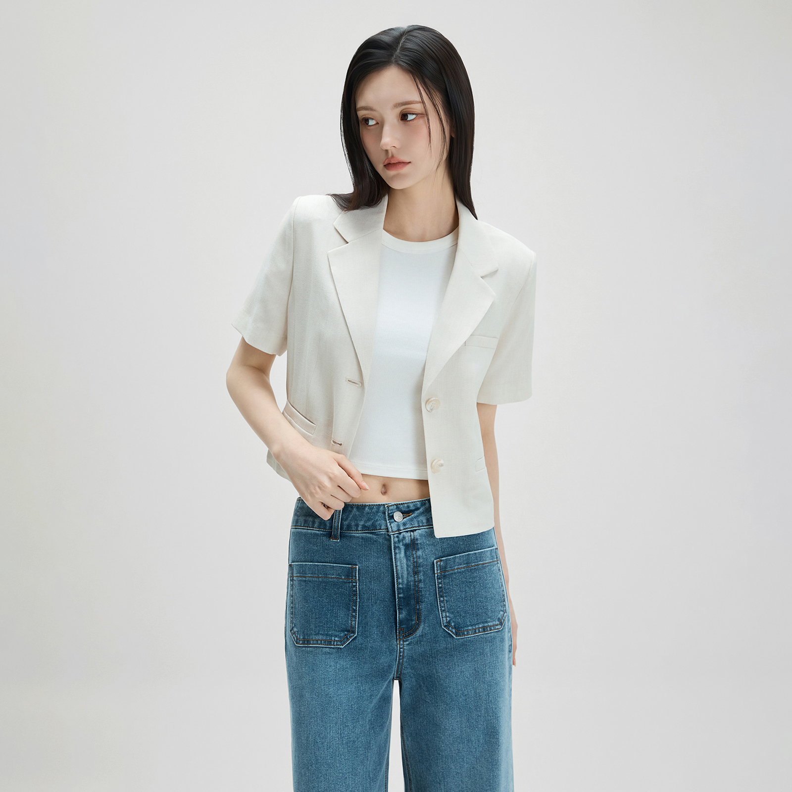 미쏘 테일러드 크롭 반팔 자켓 MIWJKG3B05