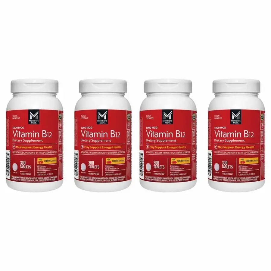 <b>멤버스마크 비타민</b> B12 퀵 디졸브 정제 5000mcg 체리맛 300정 4개
