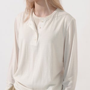 시스템 린넨 블렌드 레이어드 패널 티셔츠 (Off White)