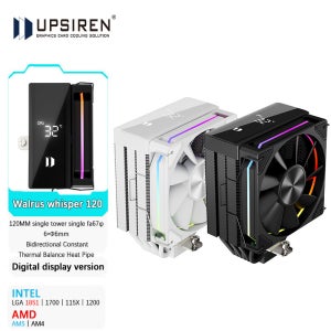 UPSIREN Walrus Whisper 120 디지털 디스플레이 6*Φ6MM 직접 터치 히트 파이프 단일 타워 단일 팬은 LGA 1851/1700 AMD AM5를 지원합니다.