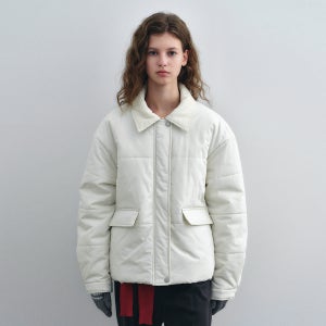 [로에일] 코듀로이 카라 숏 패딩 점퍼 - 크림