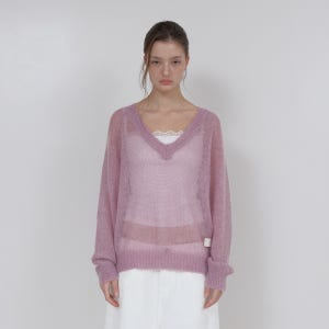 [아수라] SHEER MOHAIR V-NECK KNIT (VIOLET)