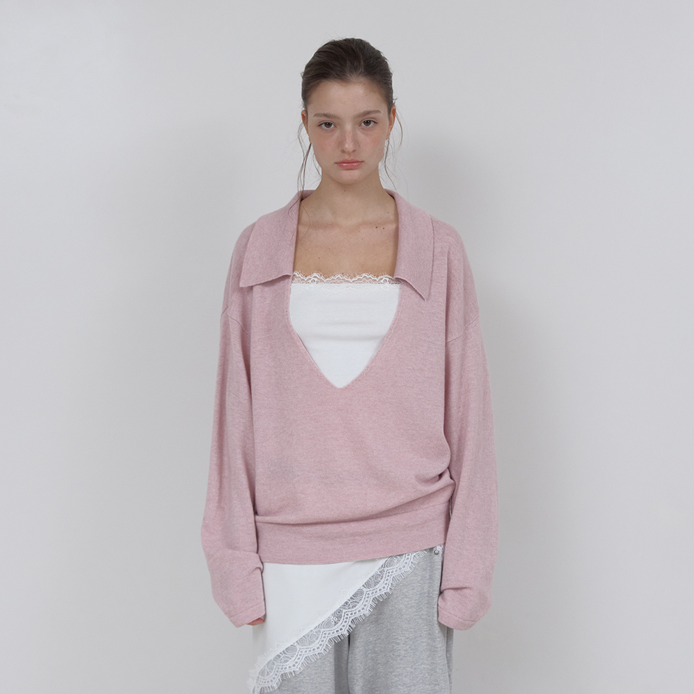 [아수라] [29 DAY 18시 LIVE]_PURE WOOL COLLAR KNIT (LIGHT PINK)